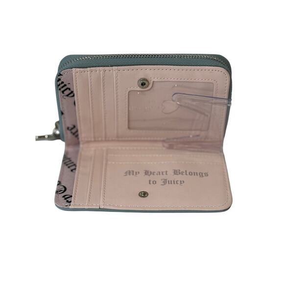 Juicy Couture Wallet Denim Rhinestone JC Logo Zip Around Charm Bling Blue Y2K - Picture 3 of 7